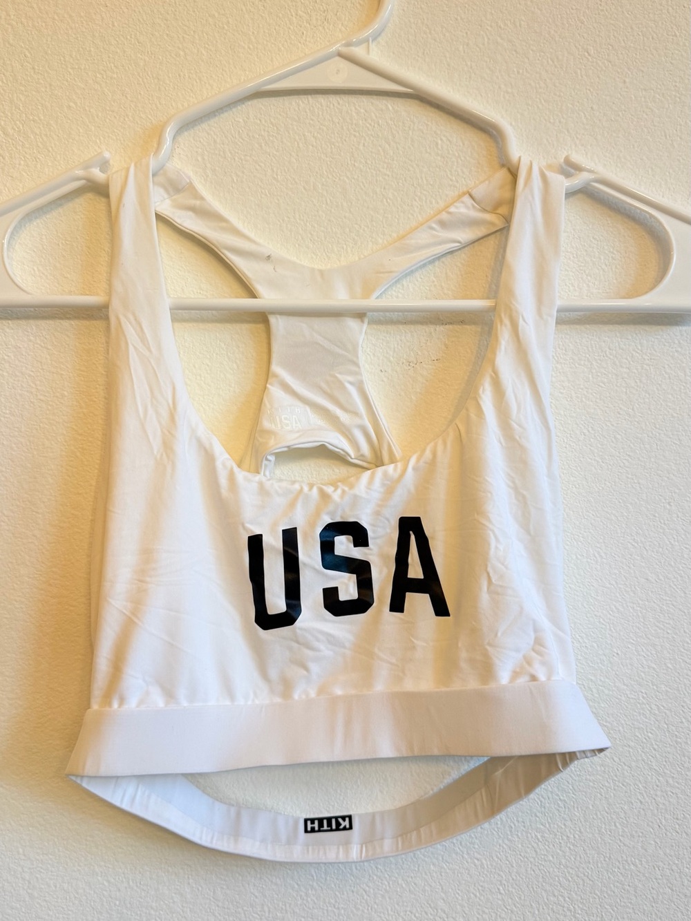 Kith White Racerback Sports Bra with Black USA Print